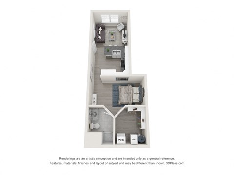 a floor plan of a studio apartment with a bedroom